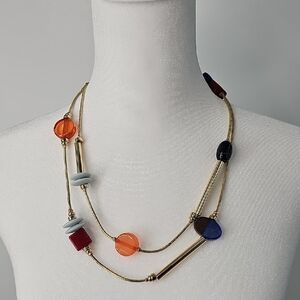 Chico's Multicolored Bauble Necklace on Faux Gold Chain Lagenlook